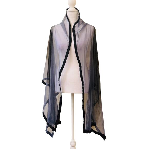 Vintage Black and Gray Wide Striped Shawl Scarf Trimmed Edge - Picture 1 of 6